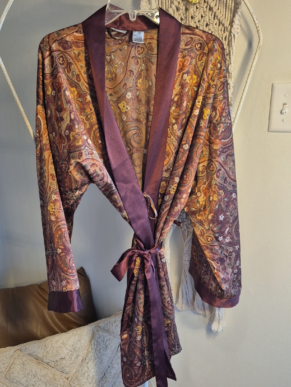 Paisley Satin Robe with Gold Accents